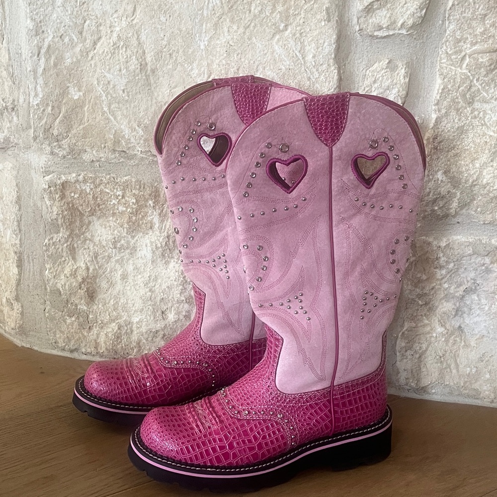 Justin Boots Pink Heart Heeled Boots